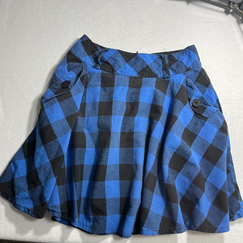 Buffalo Plaid Skirt Juniors Small Blue Black A Line Grunge Emo Horror